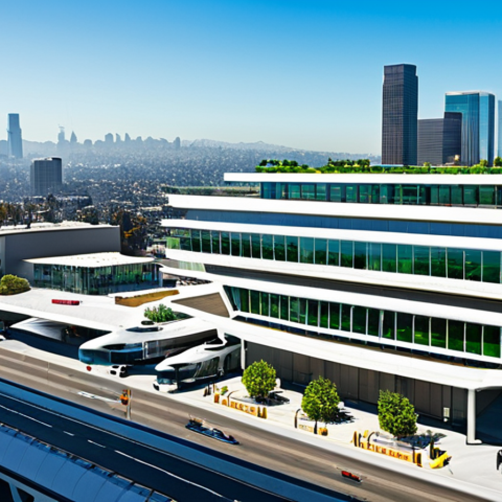 Vertiport in an Urban Setting**

"A modern, elevated vertiport integrated into a downtown Los Angeles cityscape, connecting to a public transportation hub, fully clothed people boarding and exiting flying taxis, appropriate attire, safe for work, professional architecture, perfect anatomy, correct proportions, natural pose, daytime, clear skies, high quality, professional, family-friendly, sustainable design with green spaces."

**