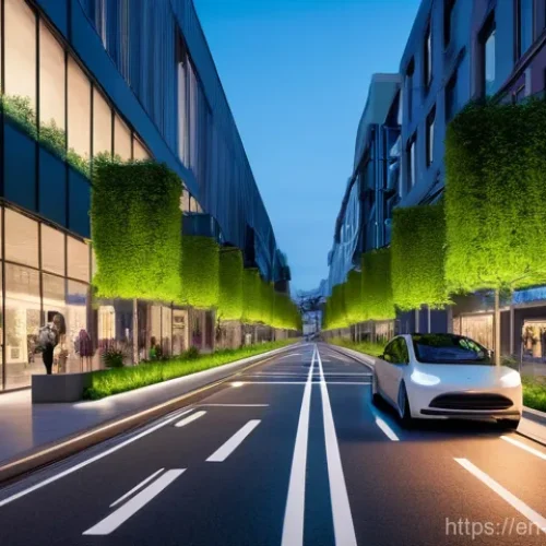 미래 운송 기업들 - **Prompt: "A high-angle, photorealistic shot of a futuristic urban street at dusk, showcasing fully ...