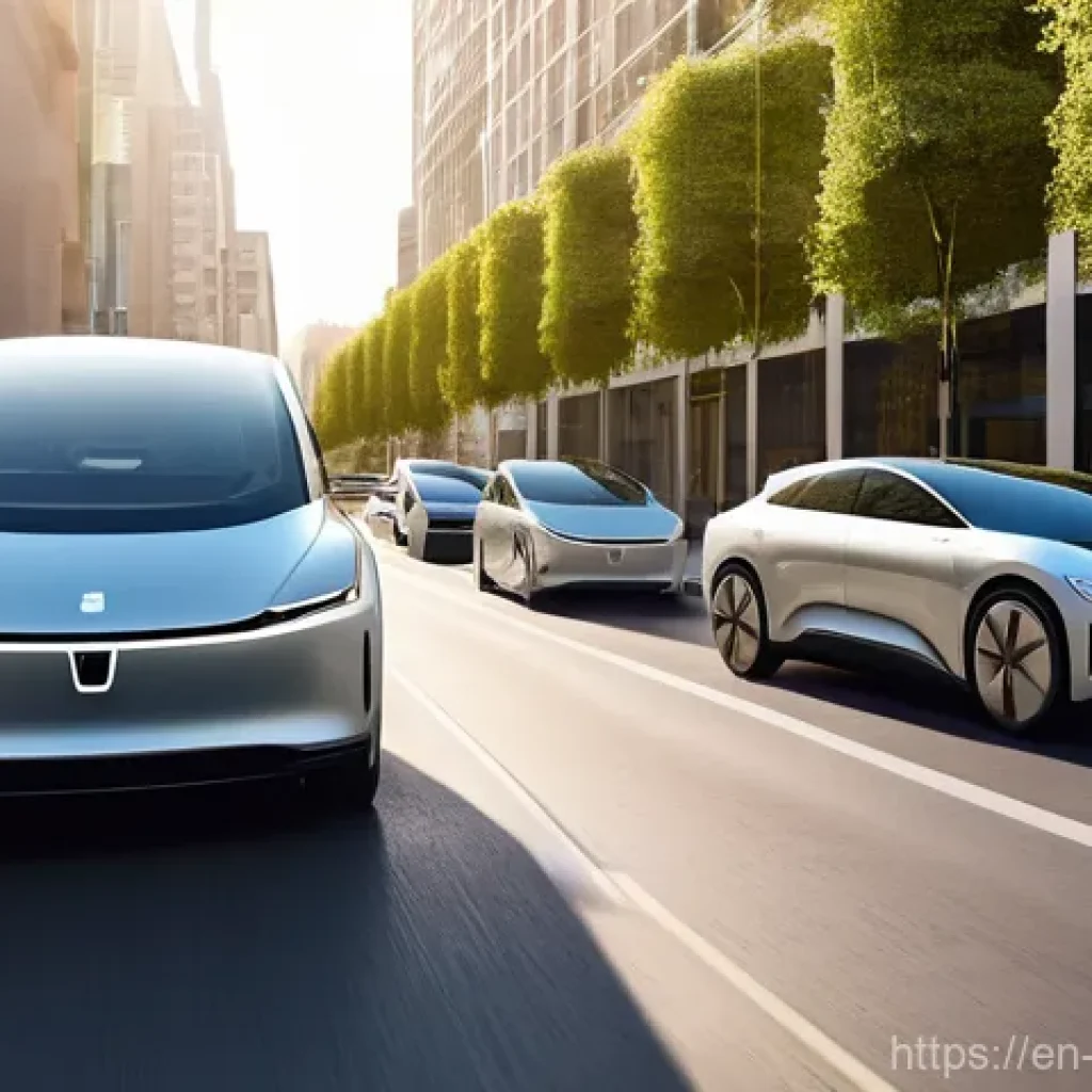 차세대 운송 수단 - **Prompt:** A serene, ultra-modern electric car, with sleek lines and a minimalist interior, glides ...