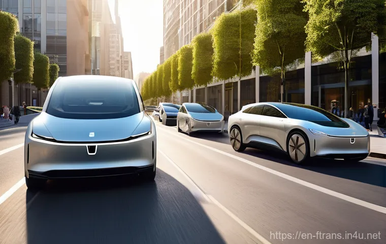 차세대 운송 수단 - **Prompt:** A serene, ultra-modern electric car, with sleek lines and a minimalist interior, glides ...