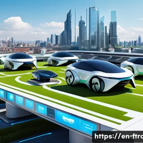 하늘을 나는 자동차 인프라 - A futuristic urban rooftop vertiport bustling with multiple sleek electric flying cars simultaneousl...