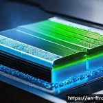 Home 20 고체 배터리 - A highly detailed cross-sectional illustration of a solid-state battery showing layered components: ...