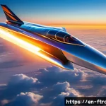 Home 19 우주 항공 운송 - A sleek hypersonic aircraft soaring above the clouds at sunset, flying at Mach 5 speed with a glowin...